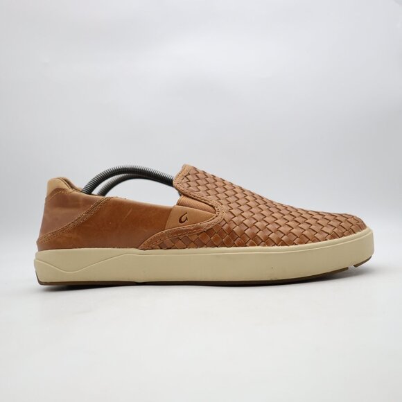 Olukai Lae'ahi Lauhala Brown Men's Size 10.5 Woven Leather Slip On Sneakers - Picture 1 of 9